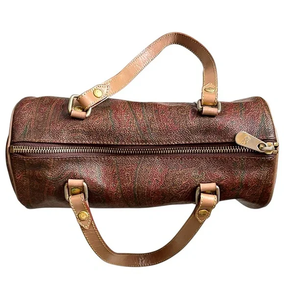 ETRO VINTAGE Bordeaux Paisley Print Mini Boston Barrel Bag